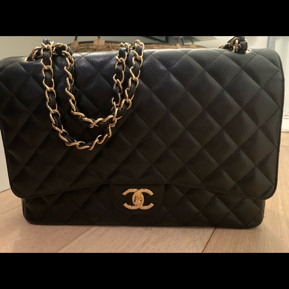 Chanel Maxi Gold Hardware Caviar Black